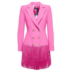 Elisabetta Franchi Pink Crepe Fringed Double Breasted Blazer L