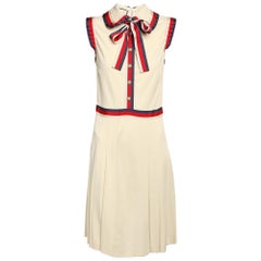 Gucci Cream Stretch Jersey Web Trim Detail Shift Dress S