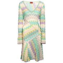 Missoni Multicolor Knit Long Sleeve Knee Length Dress L