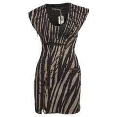 Roberto Cavalli - Mini abito con dettaglio zip in denim con stampa zebrata nera - S