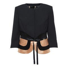 CH Carolina Herrera Black Crepe Patterned Hem Blazer L