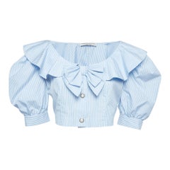 Alessandra Rich Stripe Cotton Bow Detail Crop Top M
