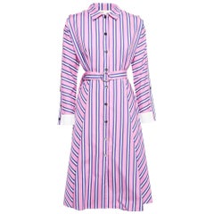 Maje - Vestito midi con cintura sul davanti in cotone a righe rosa S