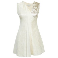 Stella McCartney - Mini abito senza maniche in broccato misto seta color crema/oro S