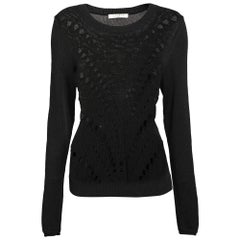 Sandro Schwarzer Perforierter Strickpullover mit langen Ärmeln L