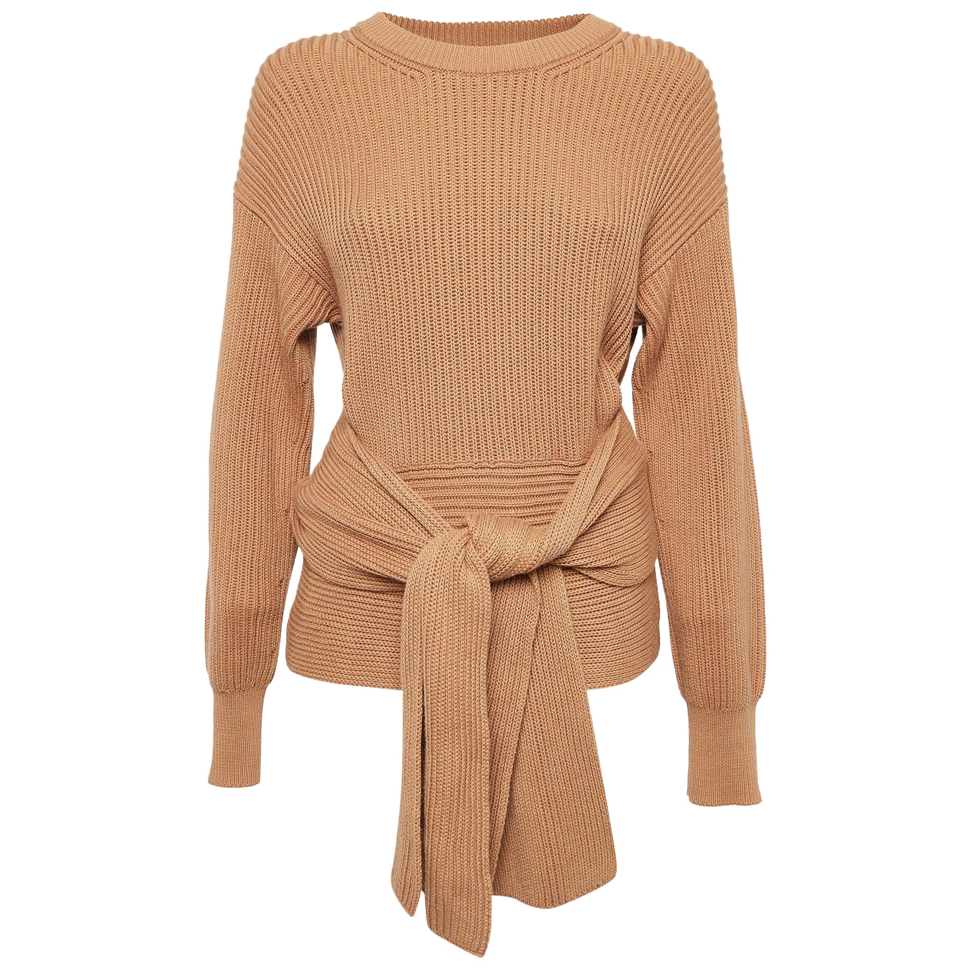 Joseph Brown Rib Knit Tie-Up Detail Sweater S For Sale