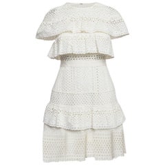 Self-Portrait White Broderie Anglaise Cotton Ruffled Mini Dress S