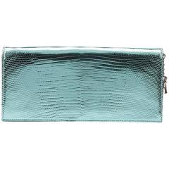 2010s Christian Dior Mint Embossed Metallic Patent Leather Evening Clutch