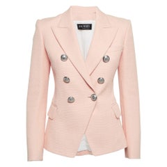 Balmain Pink Cotton Canvas Double Breasted Blazer S