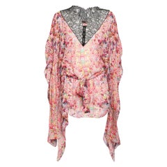 Roberto Cavalli Top Kaftano in seta e pizzo multicolore M.