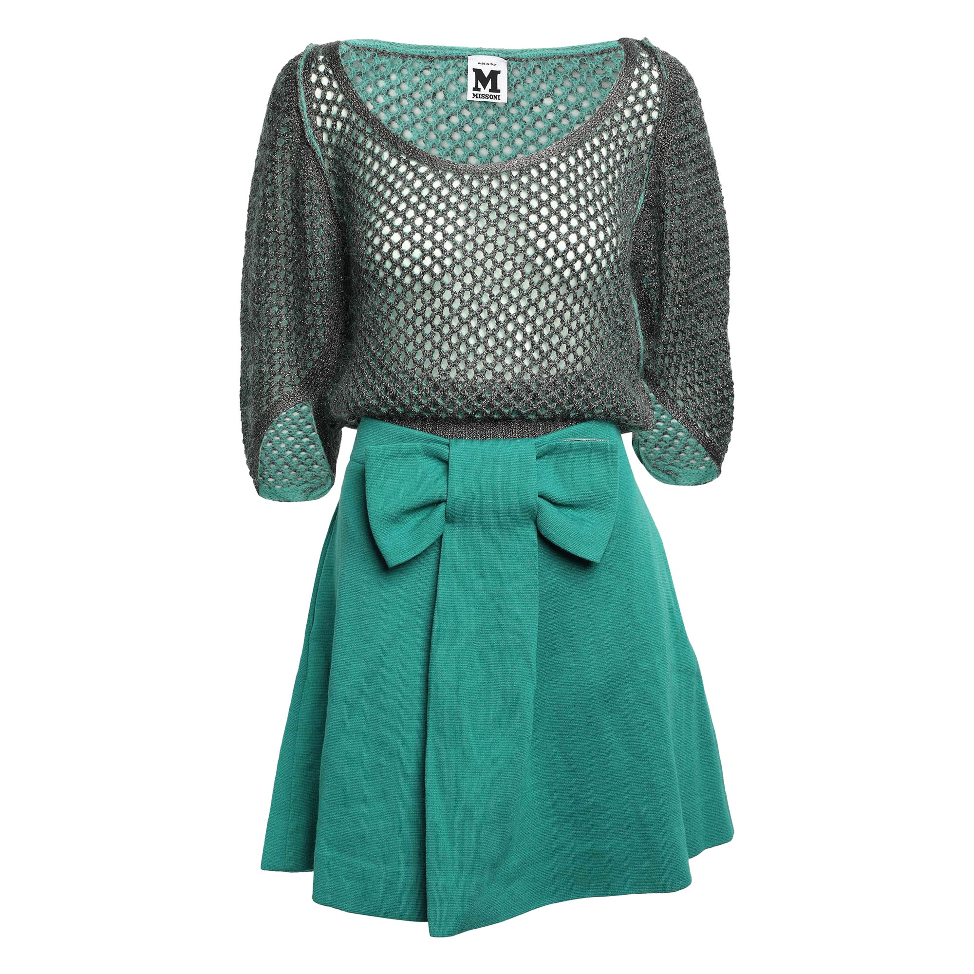 M Missoni Green/Grey Lurex Knit Skirt Set M