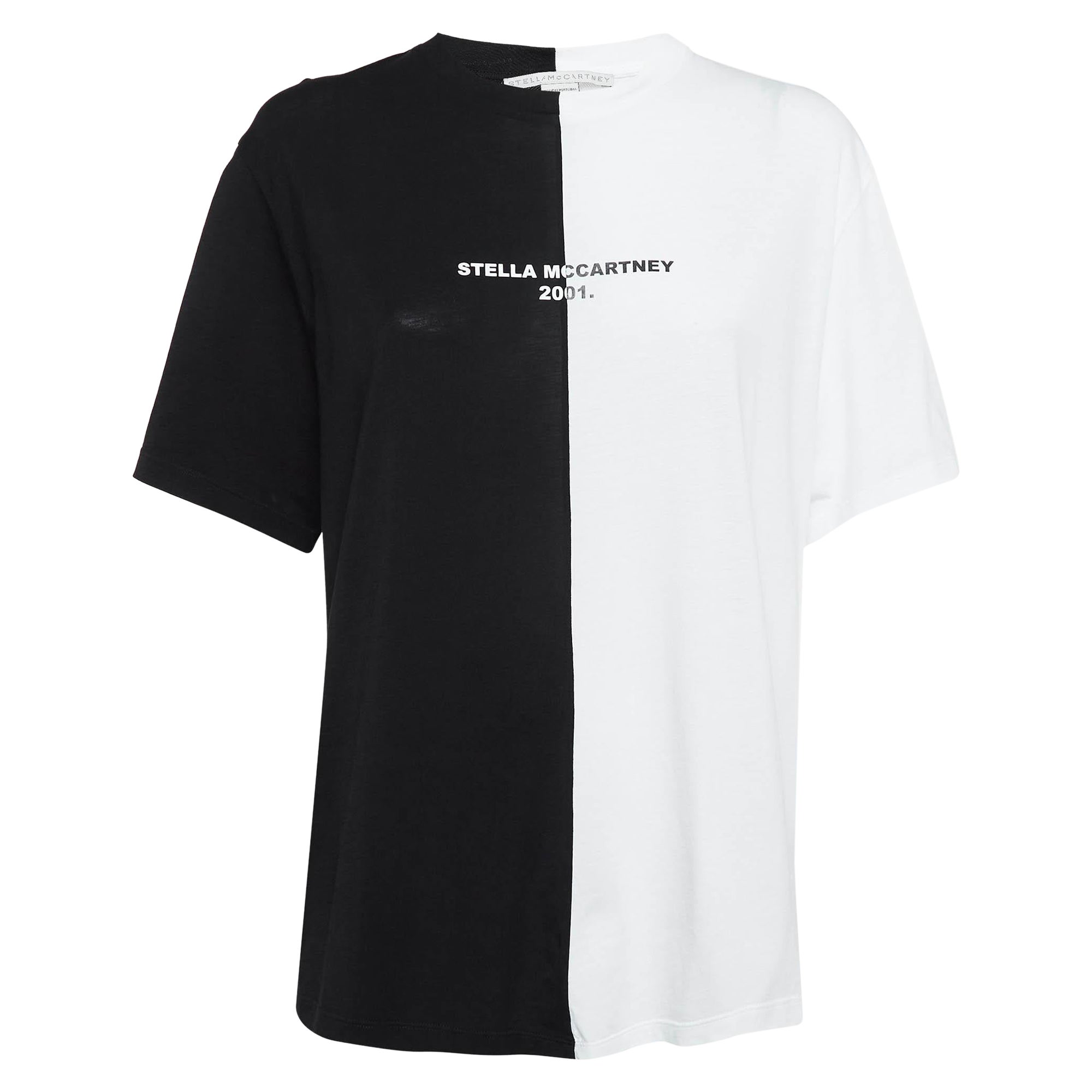 Stella McCartney Black /White Logo Print Jersey Cotton T-Shirt S For Sale