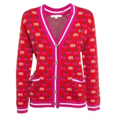 Maje Rote März Kirschbaum-Jacquard-Strickjacke S