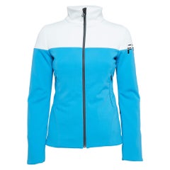 Fendi Blau/Weiß Synthetische gepolsterte Skijacke mit Nieten S