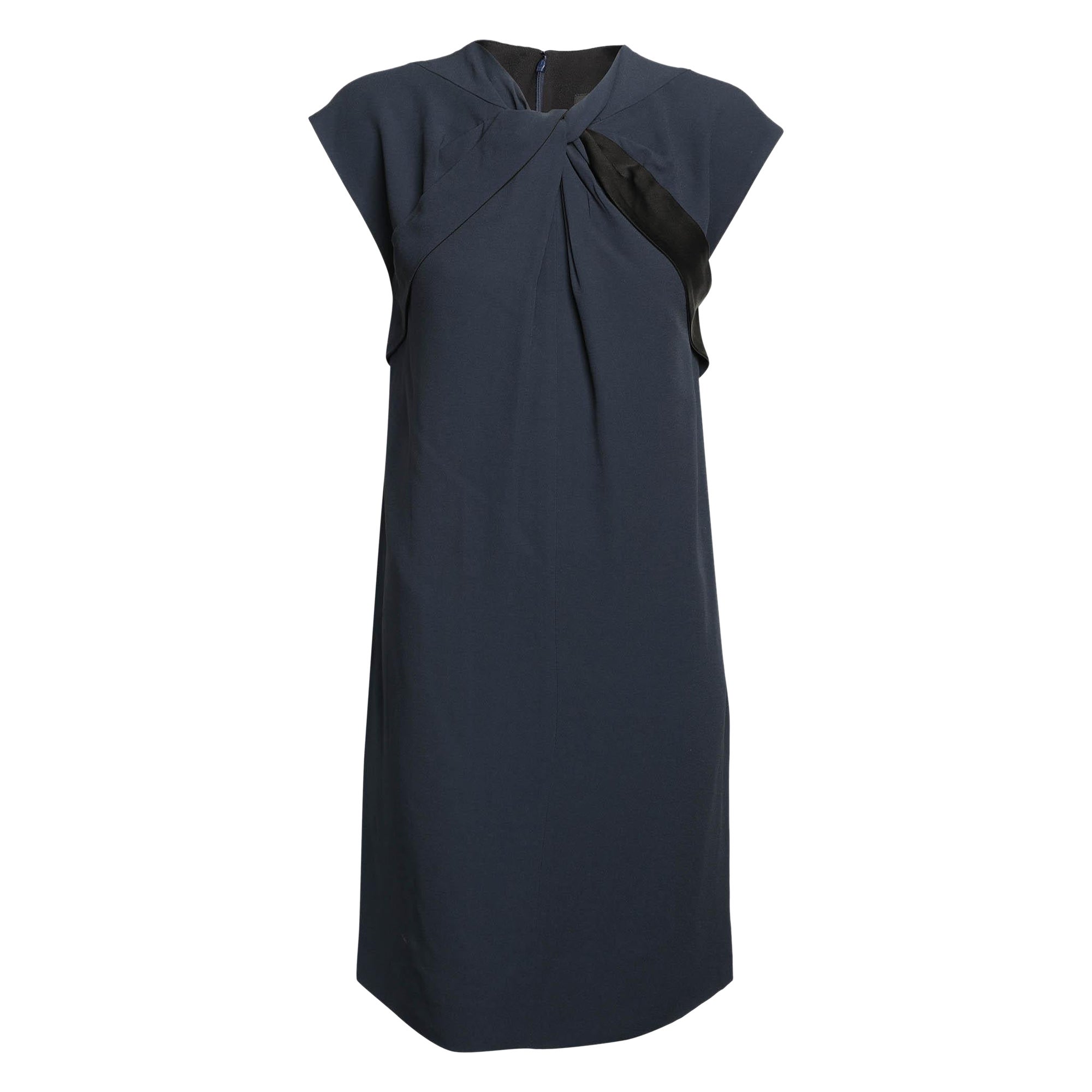Gucci Navy Blue Crepe Twist Detail Sleeveless Mini Dress S For Sale