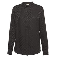 Saint Laurent Paris Schwarzes langärmeliges Jacquard-Seidenhemd mit langen Ärmeln S