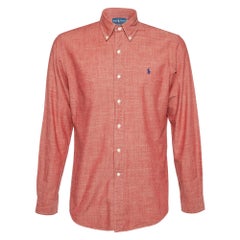 Ralph Lauren Coral Red Cotton Custom Fit Button Down Shirt M