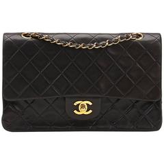 Vintage 1990s Chanel Black Quilted Lambskin Medium Classic Double Flap Bag