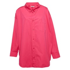 Balenciaga Pink Logo Print Cotton Oversized Shirt XS