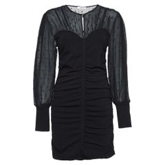 Sandro Black Organza and Rib Knit Ruched Bustier Effect Mini Dress M