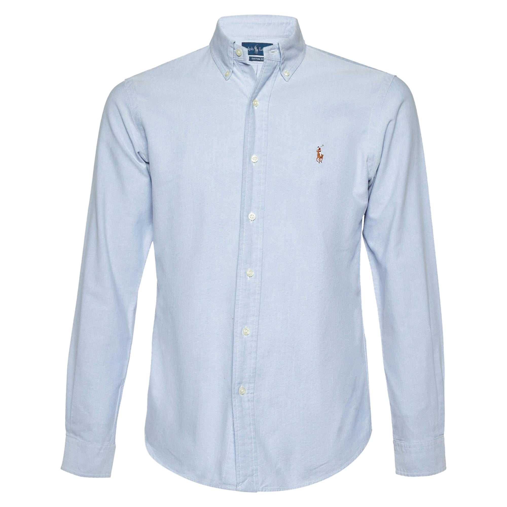 Ralph Lauren Light Blue Cotton Custom Fit Button Down Shirt S For Sale