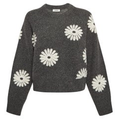 Sandro Grauer, geblümter Intarsien-Strickpullover L