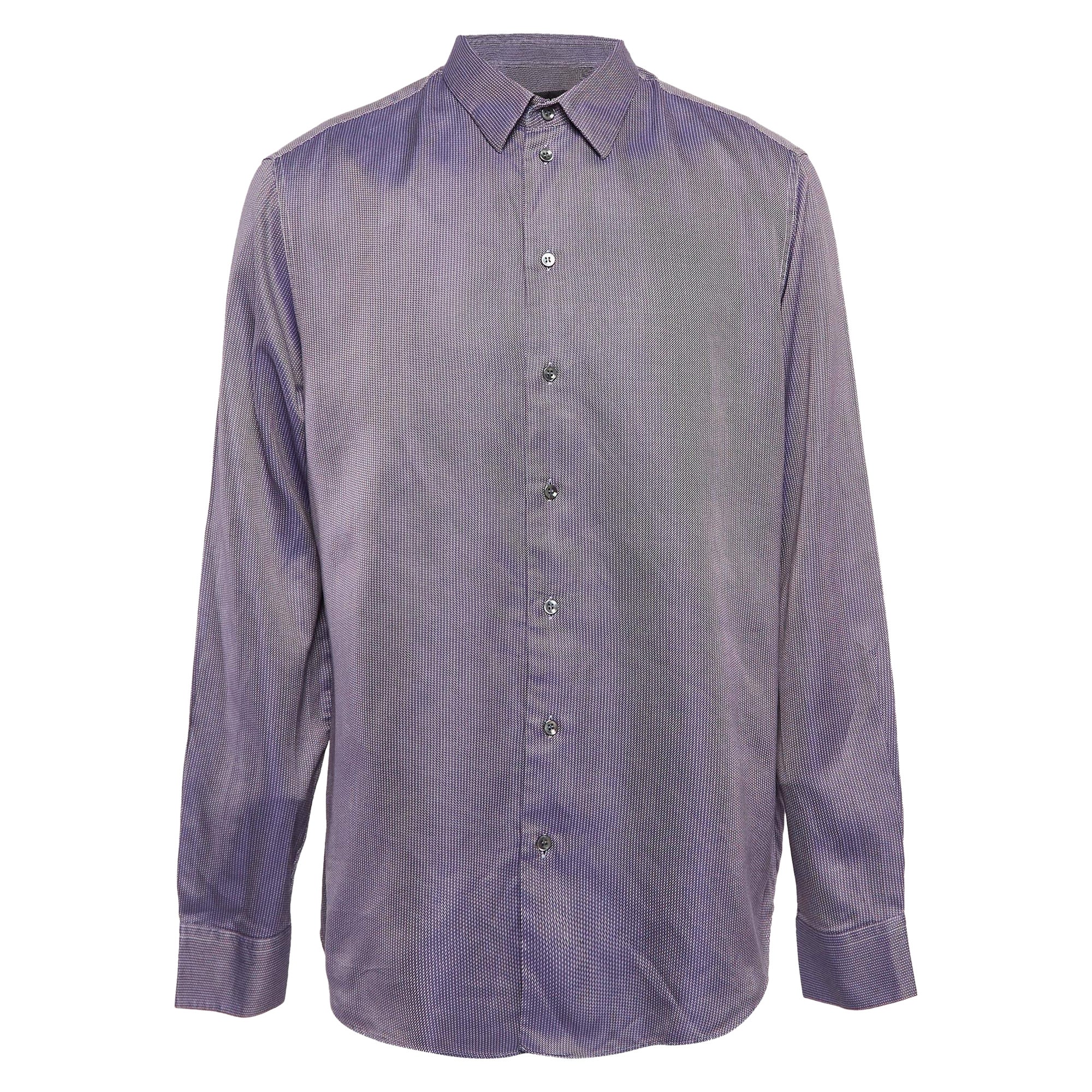 Giorgio Armani Camicia Button Up in cotone con motivo viola XXXL in vendita