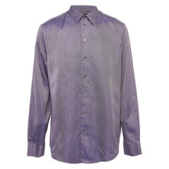 Giorgio Armani Camisa abotonada de algodón con estampado morado XXXL