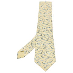 Hermès Yellow Airplane Cloud Print Silk Traditional Tie