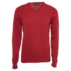 Dolce & Gabbana Burgundy Rib Knit V-Neck Sweater M