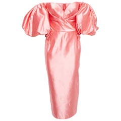 Rosario Pink Satin Puff Sleeves Corset Midi Dress S
