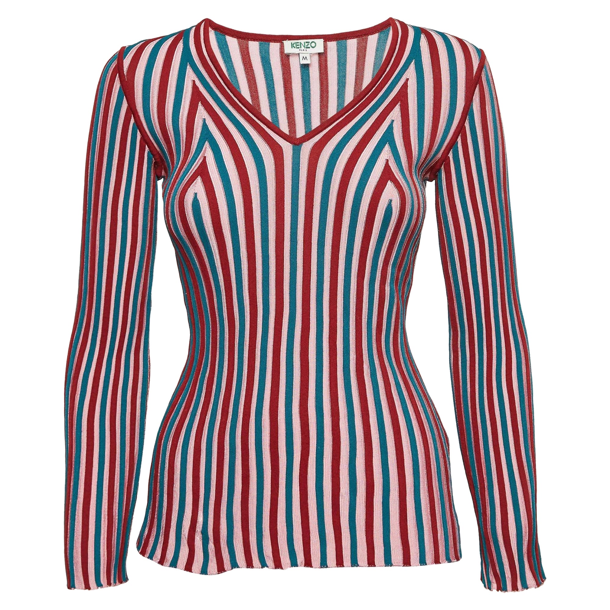 Kenzo Pink Rib Knit V-Neck Jumper M For Sale