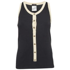 Chanel Black Cotton Knit Button Detail Tank Top S