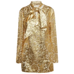 Valentino Gold Floral Lace Neck-Tie Detail Top M