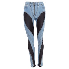 Jeans Mugler in denim e jersey blu con zip e dettaglio NI-Materiale M Vita 28