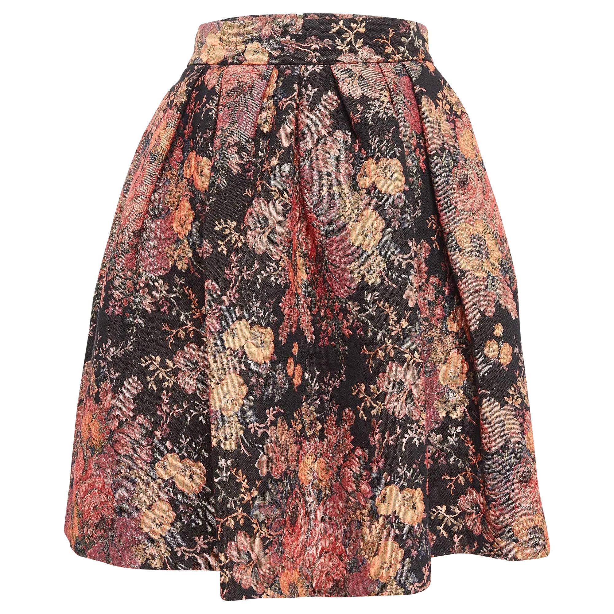 Maje Black Jacquard Lurex Pleated Knee-Length Skirt L For Sale