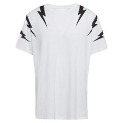 Neil Barrett - Maglietta in maglia di cotone stampata bianca XXL