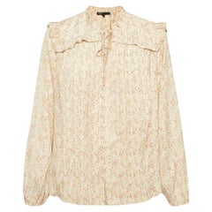 Maje Beige Estampado Crepe Plisse Detalle Top M