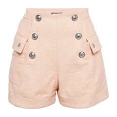 Balmain Light Orange Canvas Button Embellished High-Waist Shorts S
