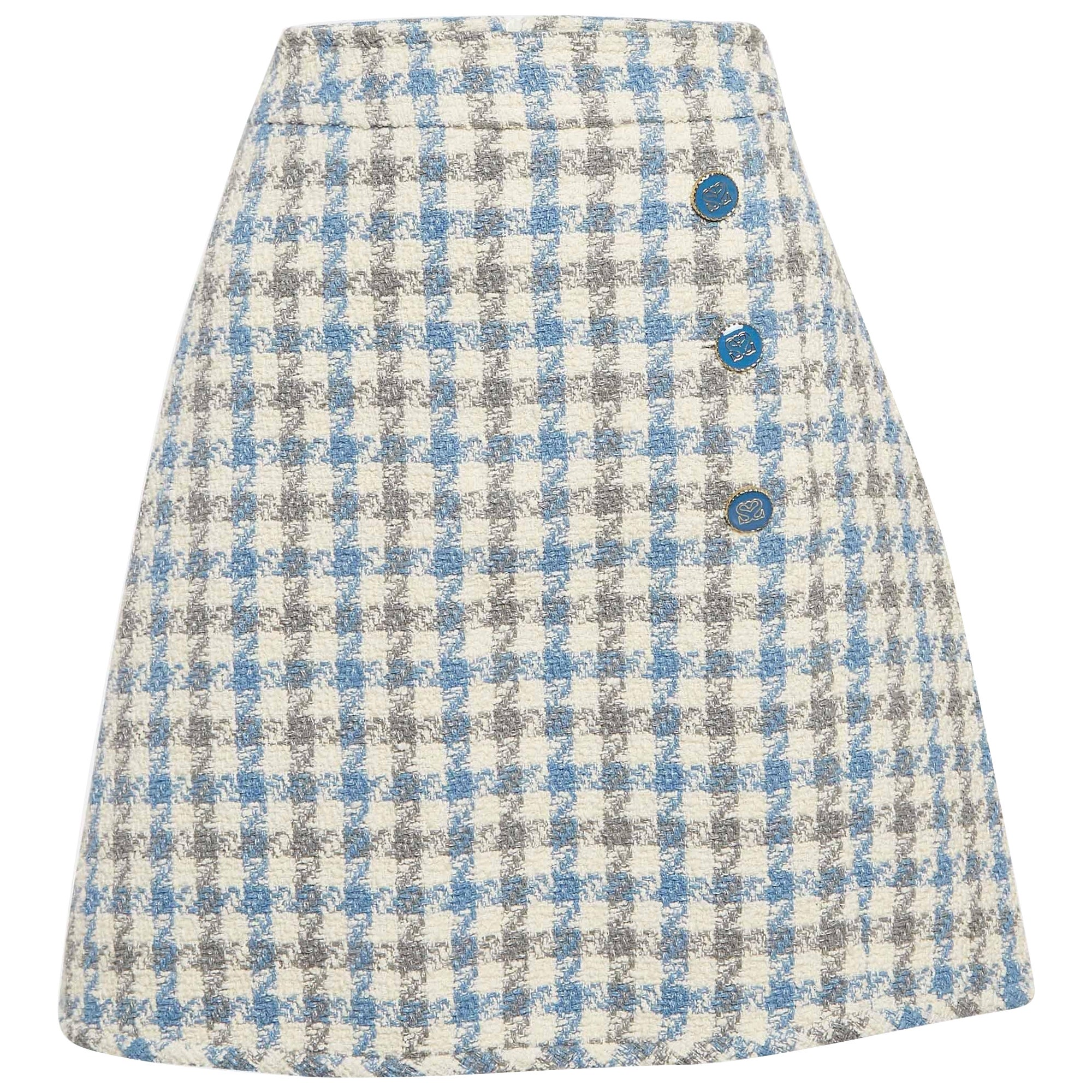 Sandro Blue Houndstooth Tweed Short Skirt L For Sale