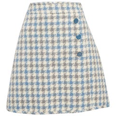 Sandro Blue Houndstooth Tweed Short Skirt L