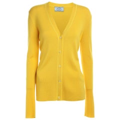 Prada Yellow Cashmere & Silk Knit Button Front Cardigan M