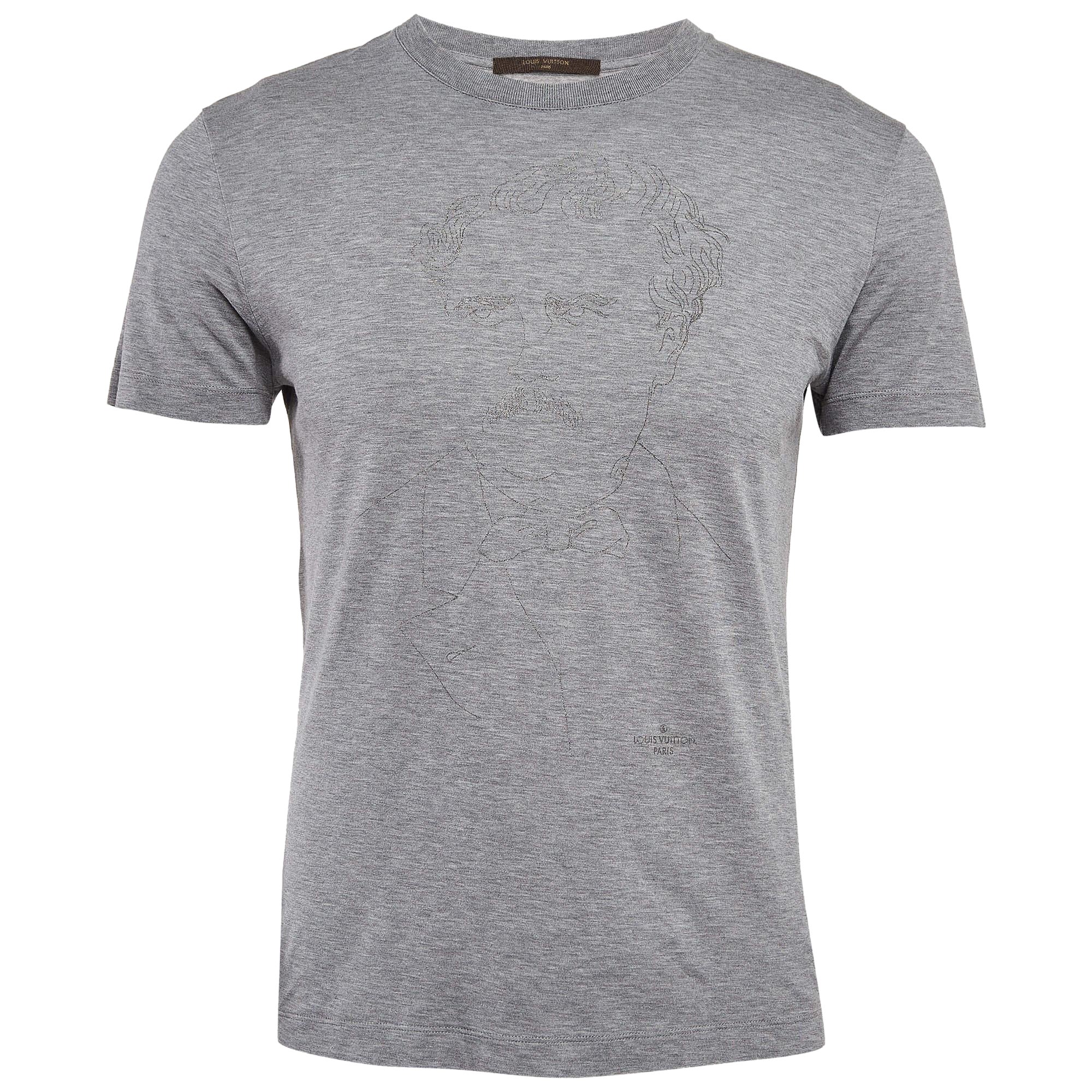 Louis Vuitton - Maglietta girocollo in jersey stampato grigio XS