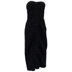 1980s Black blu Pois Dress
