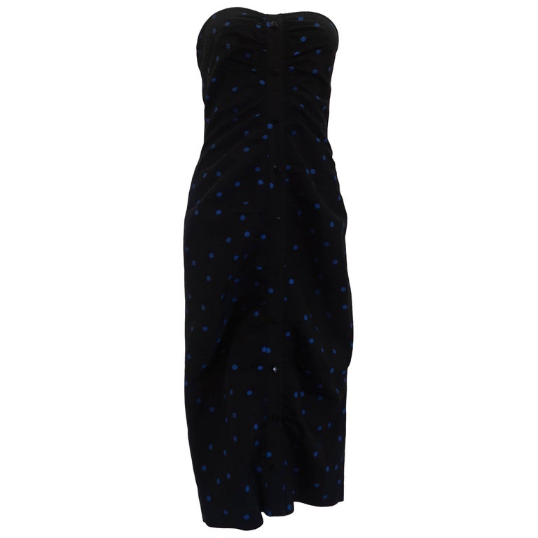 1980s Black blu Pois Dress For Sale at 1stDibs