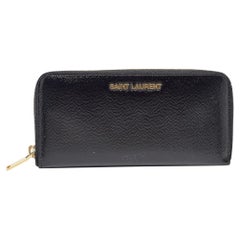 Saint Laurent Black Patent Leather Rive Gauche Zip Continental Wallet