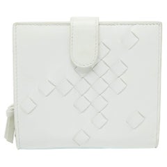Bottega Veneta Off White Intrecciato Leather Compact Wallet