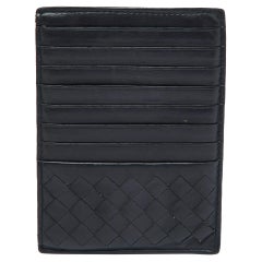 Bottega Veneta Dark Blue Intrecciato Leather Zip Card Holder