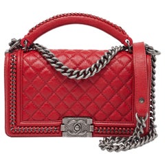 Chanel Red Quilted Leather Medium Chain Around Boy Flap Bag