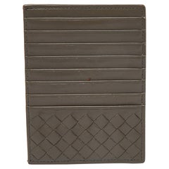 Bottega Veneta Grey Intrecciato Leather Zip Card Holder